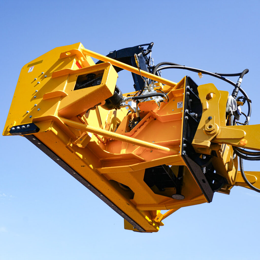 Close-up of heavy-duty HitchDoc hydraulic snowblower construction and reinforced steel components