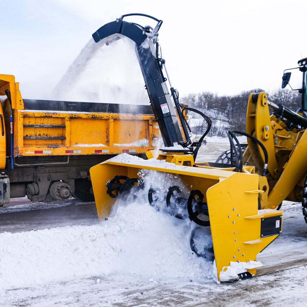 HitchDoc hydraulic snowblower truck-loading chute for directing snow into trucks